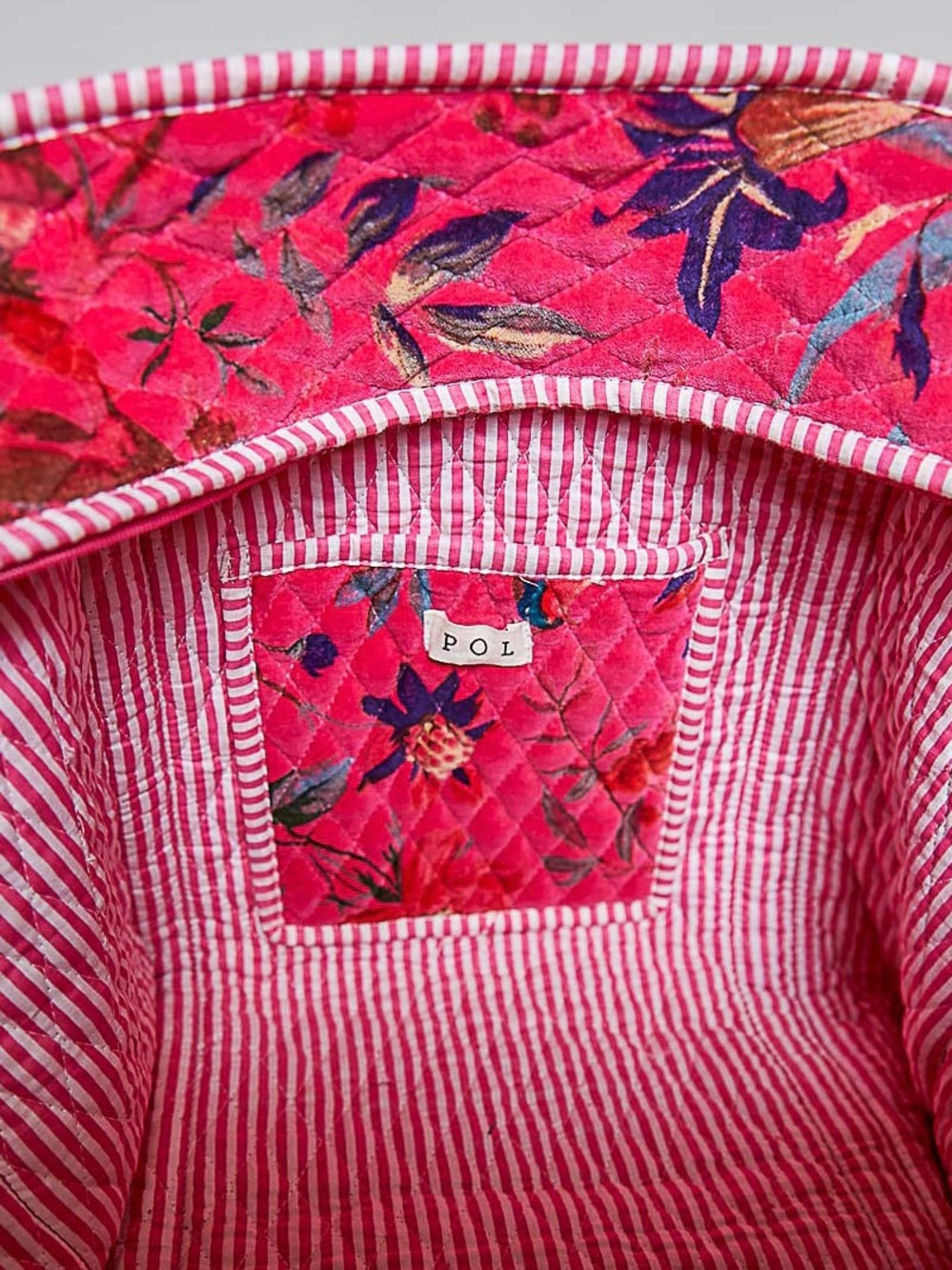 POL Fuchsia Pink Floral Quilted Velvet Tote Bag | Oversized Shopper - Picture 6 of 8